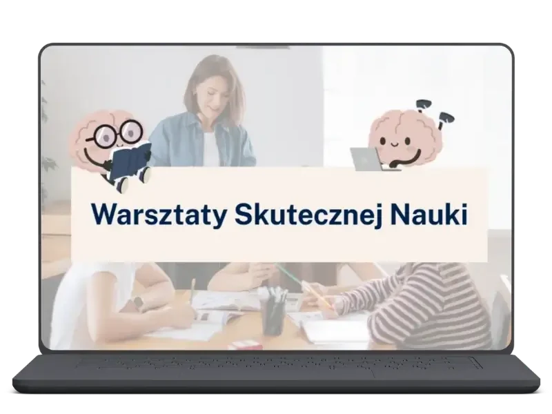 Mockup w formie laptopa, ze zdjęciem Doroty Burkowicz Edu Trenerki podczas zajęć